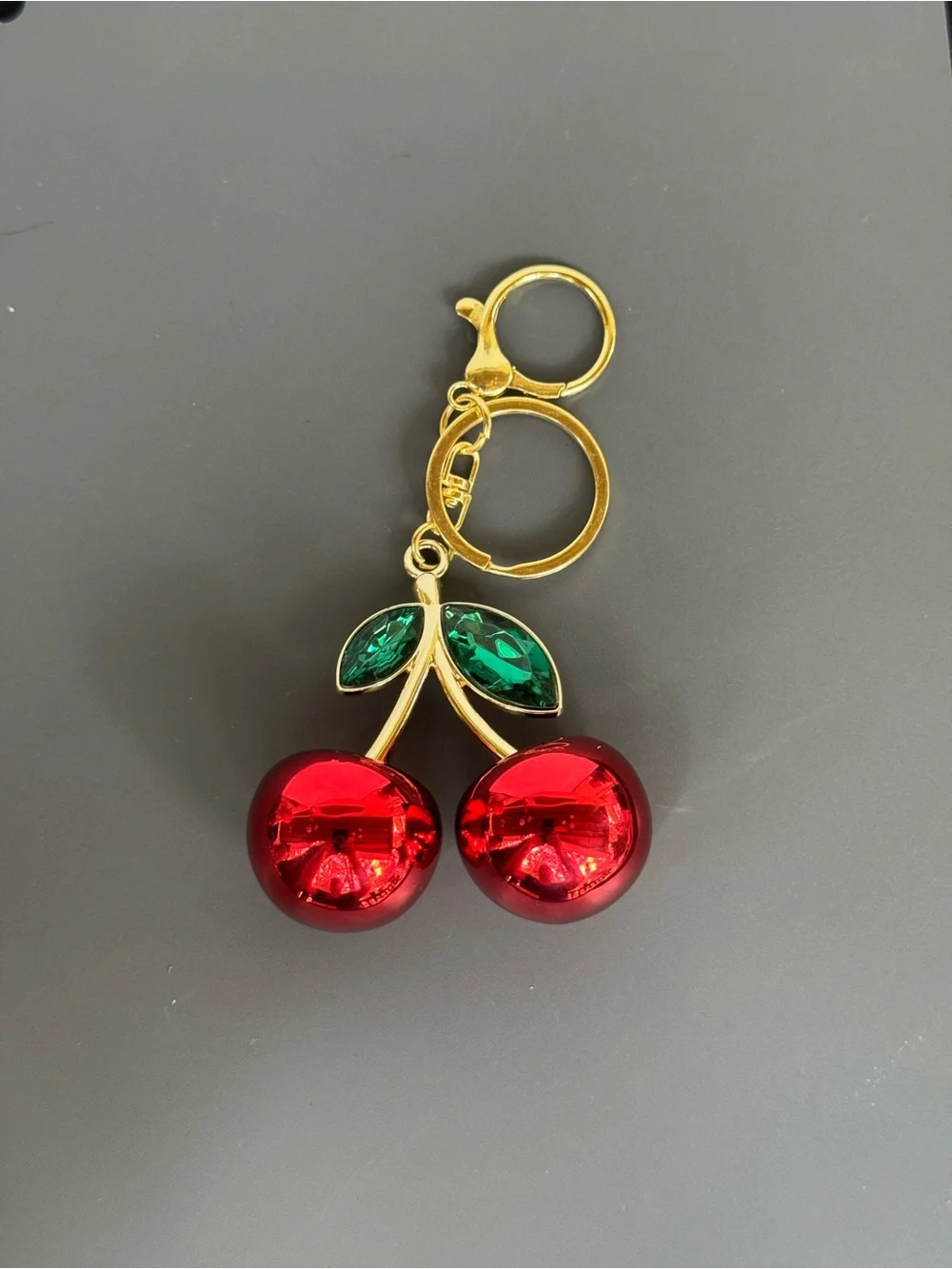 NWOT Cherry Bag Charm Gold Crystal Keychain